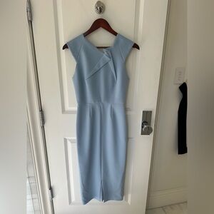 Roland Mouret Blue Sheath Dress Square Neck Sleeveless